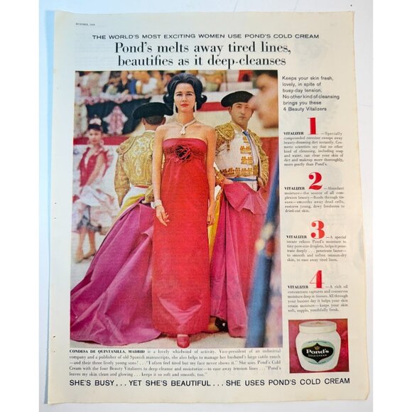 Other - Vintage 1960 Pond's Cold Cream Cleanser Woman Red Dress Advertisement Print Ad